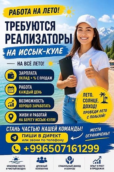 Продажи, работа с клиентами: Работа на лето: требуются реализаторы на Иссык-Куле Описание — 1