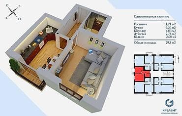 55: 1 комната, 30 м², Индивидуалка, 1 этаж, Евроремонт — 8