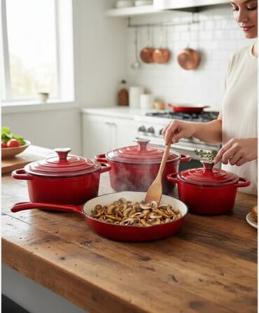 Набор эмалированных чугунных кастрюль и сковород Состав набора: - 3