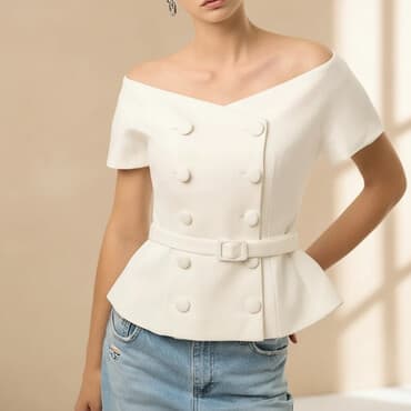 купить женскую обувь больших размеров: Белый женский топ-жакет с открытыми плечами. Жакет от Bonnito Размер — 2