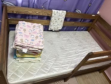 Детская мебель: Детская односпальная кровать, Б/у, Для девочки, Для мальчика, С матрасом, Дерево, Самовывоз — 2