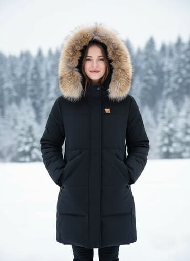 tech fleese: Длинная зимняя куртка-пуховик срочно черного цвета с — 1