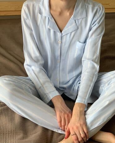 белая ночная сорочка: Пижама, Сатин, Турция, В полоску, XL, XS, S — 2