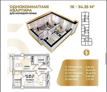 1 комната, 36 м², Элитка, 13 этаж, Готовая ПСО (под самоотделку)