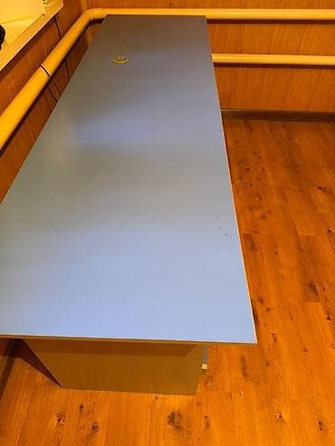 офисные тумбы: Офисный стол, Нерегулируемый, цвет - Голубой, Прямоугольный, ЛДСП — 2