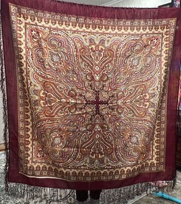 шарф из войлока: Платок, Павловопосадский, Зима, Шерсть, С бахромой — 1