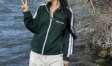 nike tech: Спортивная куртка-трек-топ Palm Angels - Цвет: зелёный с белыми — 1