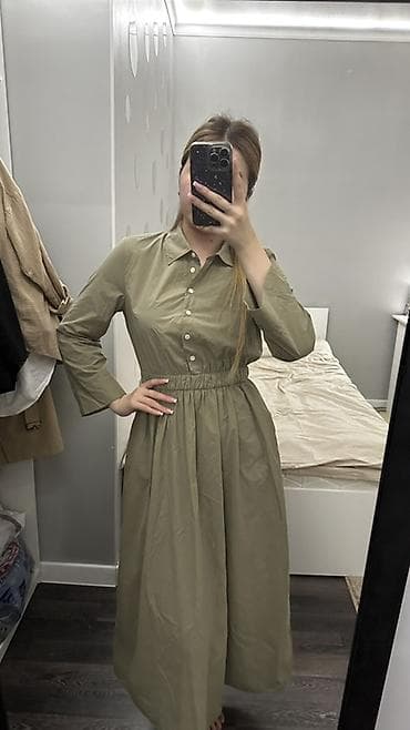slim patch: Платье-рубашка Zara original длина миди цвета хаки. - Фасон — 2