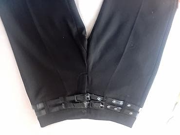 vans knu: Черные женские брюки с широким прямым силуэтом и декоративным поясом — 3