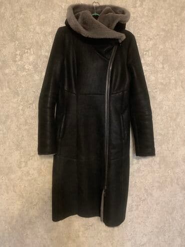 Дубленка, Классическая модель, Длинная модель, С капюшоном, XL, L