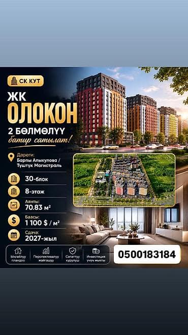 70: 2 комнаты, 70 м², Селекционное с. Элитка, 8 этаж, Евроремонт — 1