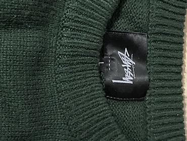 идеальн: Свитер Stüssy, темно‑зеленый, с крупным контрастным белым — 2