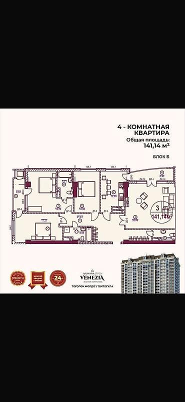 Квартиры: 4 комнаты, 141 м², Золотой квадрат Элитка, 7 этаж, ПСО (под самоотделку) — 2