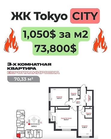 Курулуп жатат, Элитка, 3 бөлмө, 70 м² — 1