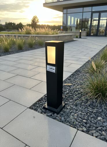 мощные садовые фонари на солнечных батареях: Уличный столбик-светильник черного цвета с матовым рассеивателем — 1