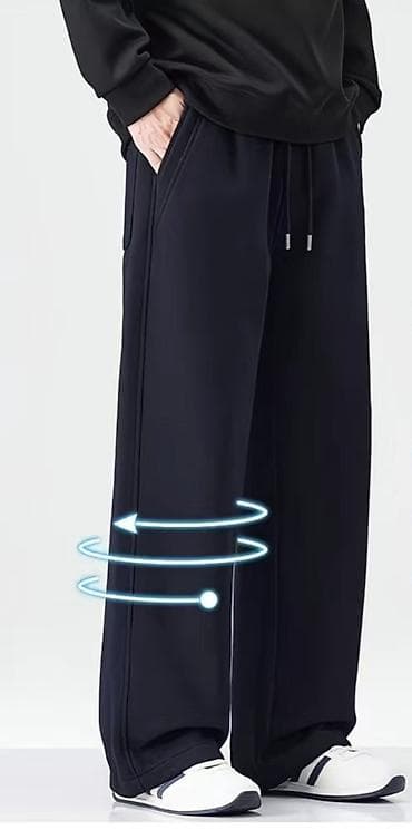 свободные брюки: Спортивные брюки свободного прямого кроя. Черные. Размер — 6