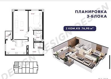 Строится, 2 комнаты, 76 м² — 1