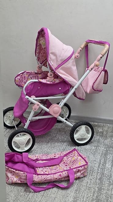 Детские игрушечные коляски для кукол — комплект из 2 штук, розовые — 4