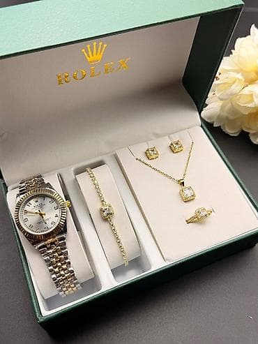 серьги золотые для детей: Подарочный набор в фирменной коробке Rolex: часы и комплект ювелирных — 3