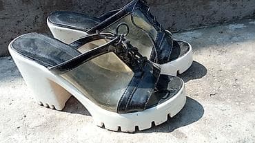 Женские сабо на массивной платформе и каблуке - Цвет: верх — черный