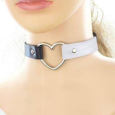 чокер: Чокер Ч в форме сердца, регулируемое ожерелье украшение кожаное — 5