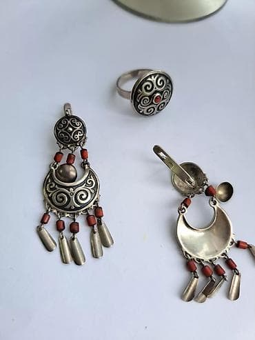 коралл бусы: Серебро. 1-Комплект в этническом стиле. 2-комплект привезён из Индии — 2