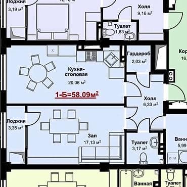 квариры: 1 комната, 58 м², Элитка, 4 этаж, Готовая ПСО (под самоотделку) — 2