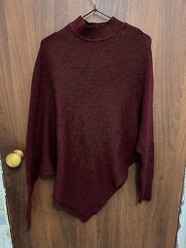 tom taylor: Ассиметричное вязаное пончо/накидка бордового цвета. - Фактура — 2