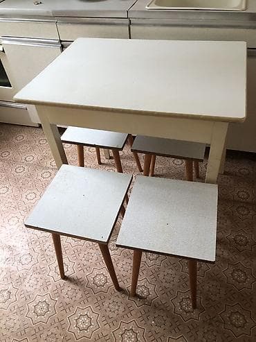 стол табуретки: Кухонный стол и стул, цвет - Белый — 1