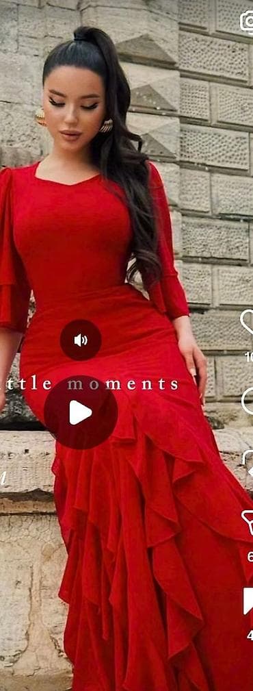 интимный шарик: Вечернее платье в пол насыщенного красного цвета. - Силуэт — 2