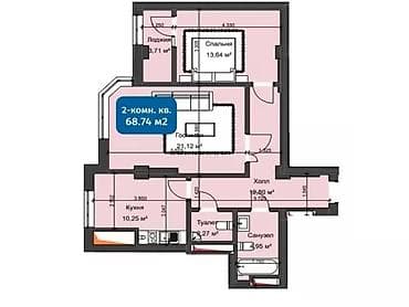 14: 2 комнаты, 68 м², Кок-Жар мкр Элитка, 13 этаж, Дизайнерский ремонт — 3