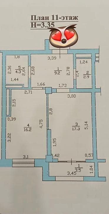 center: 2 комнаты, 54 м², Элитка, 10 этаж, Готовая ПСО (под самоотделку) — 4
