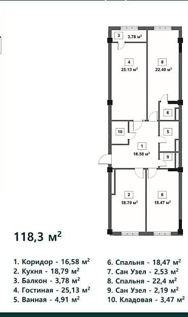 Недвижимость: 3 комнаты, 120 м², Восток-5 мкр Элитка, 7 этаж, ПСО (под самоотделку) — 2