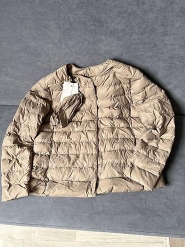 uniqlo куртка кокон: Ультралёгкий пуховый кардиган/куртка без воротника, бежевый цвет. - — 1