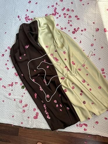 атласный топ: Юбка, Модель юбки: Прямая, Миди, Атлас, Высокая талия — 3