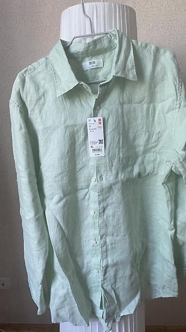 Льняная рубашка Uniqlo, мужская, размер XL.(чуть маломерит и на рост