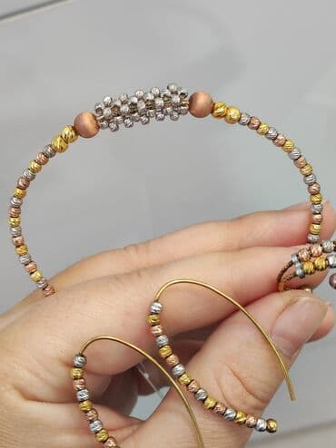 набор пандора: Серебро 925 напыление золото Серебряный комплект + браслет Дизайн — 4