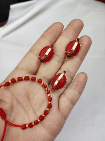 свадебные наборы ручной: Серебряный комплект+ браслет красный нить Серебро+ золото 925/ пробы — 2