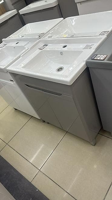 трюмо с зеркалом: Тумба для ванны, С раковиной, ЛДСП, цвет - Серый — 1