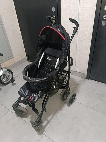 зо: Лёгкая прогулочная коляска-трость Fifi (чёрная с красной окантовкой) — 1