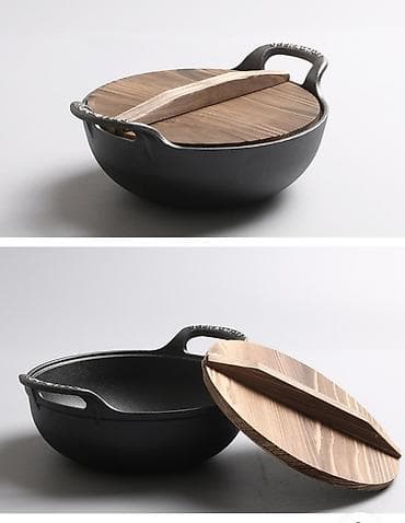 Посуда: Чугунный казан с деревянной крышкой - Материал чаши: толстостенный — 1