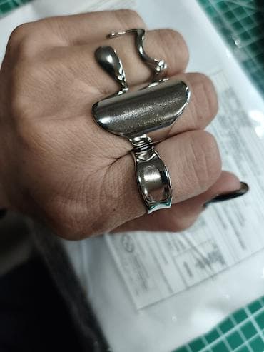 нож кольцо: Минималистичные серебристые кольца (набор) - Материал: металл с — 2