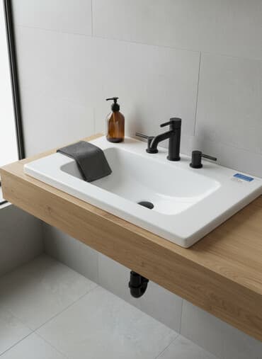 раковина с пьедесталом: Раковина для ванной, Квадратная форма, Материал: Керамика — 1