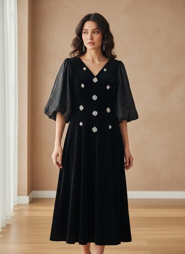 черное гипюровое платье с открытой спиной: Вечернее платье, Велюр, С рукавами, Стразы, L — 1