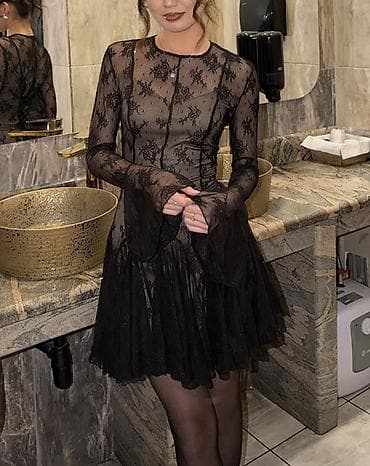 Вечернее платье, Коктейльное, Короткая модель, Фатин, С рукавами, Корсет, S