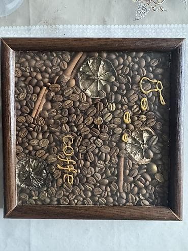 Настенное панно в раме на тему кофе. - Основа: плотная подложка
