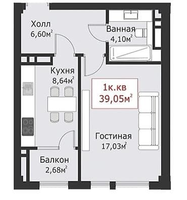 Недвижимость: 1 комната, 39 м², Элитка, 7 этаж, Готовая ПСО (под самоотделку) — 7