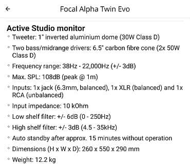 колонка качалка: Студийные мониторы Focal Alpha Twin Evo (активные, трехполосные — 9