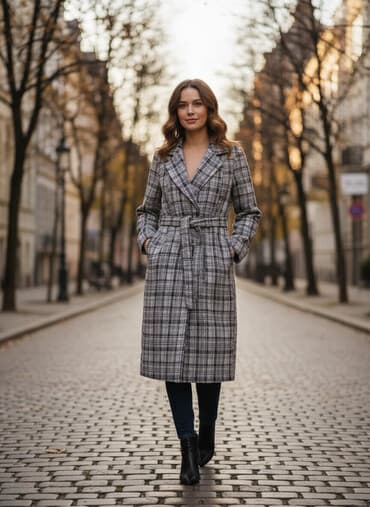 Пальто, Классика, Зима, Драп, Длинная модель, В клетку, M