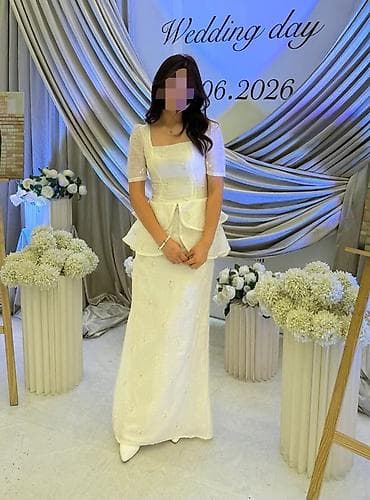 Свадебное платье, S, Закрытое, Прямое, Цветочные элементы, Новый — 3